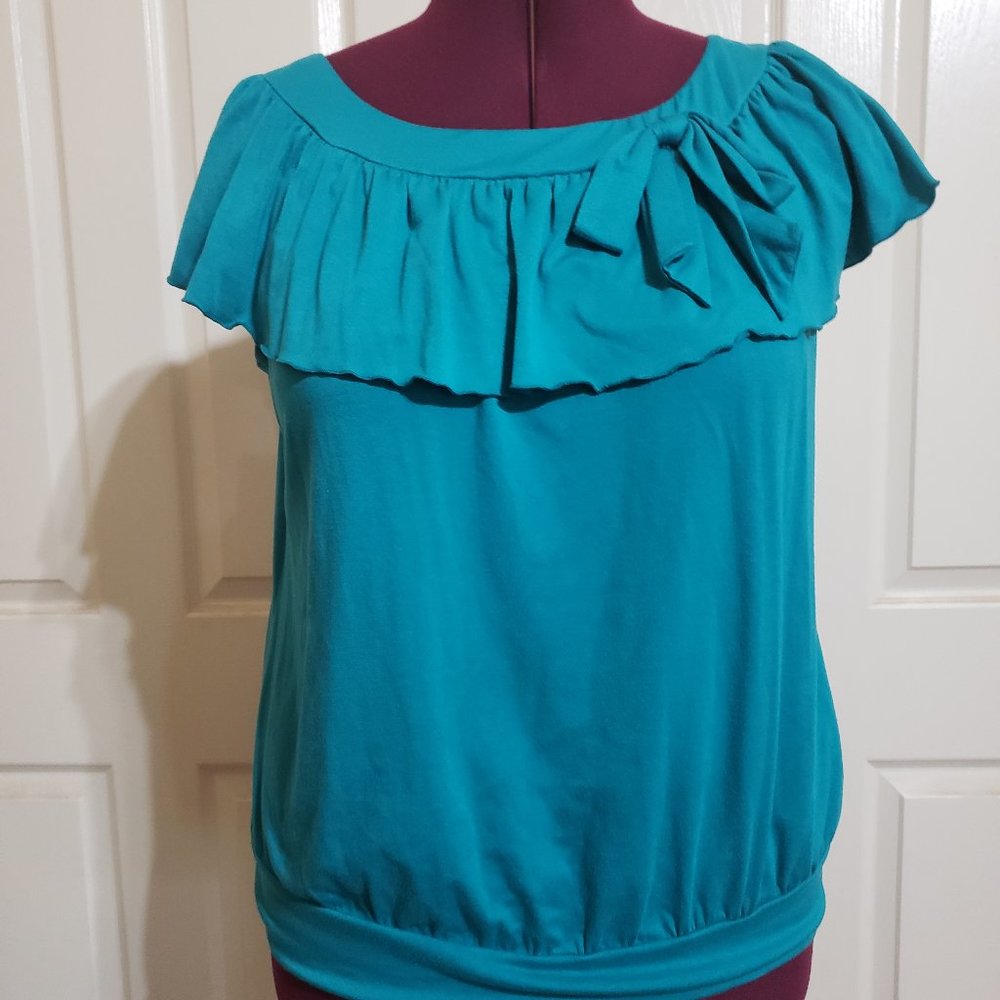 Teal AB Studio Blouse with Ruffles
